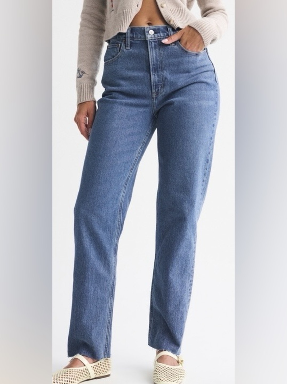 Abercrombie & Fitch Curve Love Ultra High Rise Ankle Straight Jeans Raw Hem 27